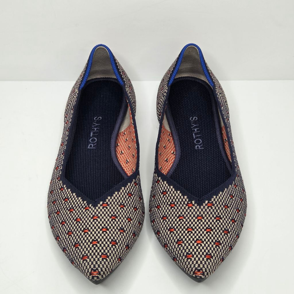 Rothy's The Point Coral Navy Dot Flats Women's Size 8.5 Limited Edition Orange - Picture 2 of 10